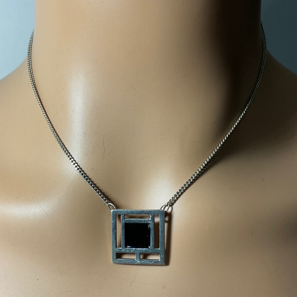 Sterling Silver Square Pendant with a Black stone